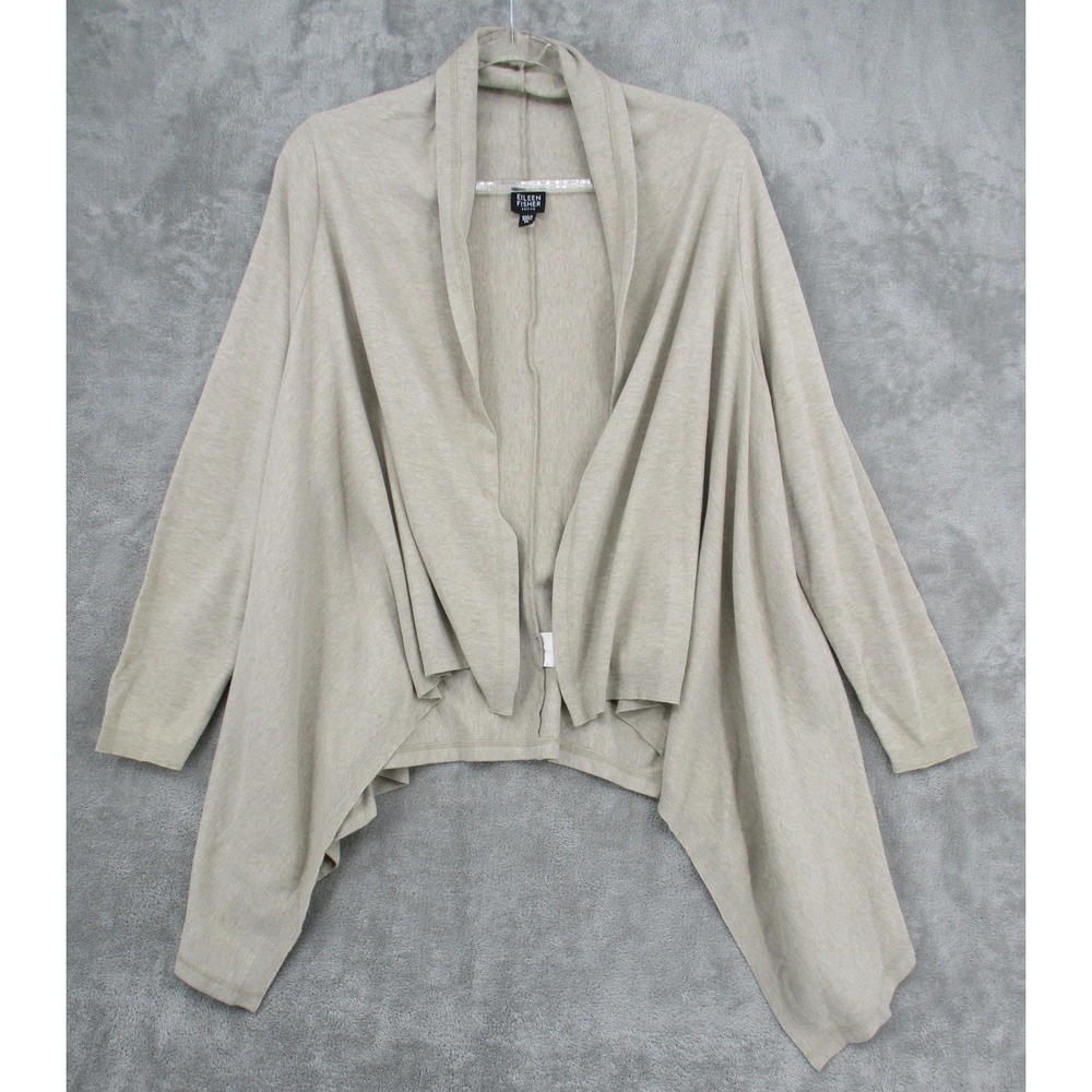 Eileen Fisher Sweater Womens Large Petite Open Front‎ Waterfall Minimalist Beige